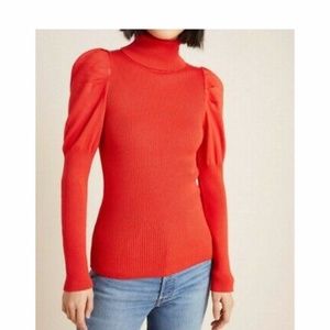 ANTHROPOLOGIE Turtleneck Sweater Puff Sleeves Top Small